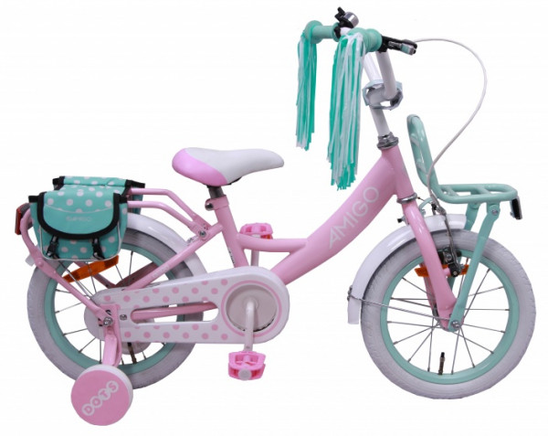AMIGO Dots Mädchen - Fahrrad, 14 Zoll, Rosa